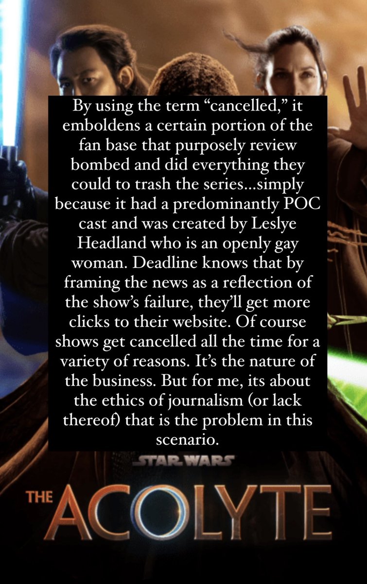 Totally agree with <a href="/JenniferLanda/">Jennifer Landa</a> about the way this Acolyte news is being handled 😤🙄