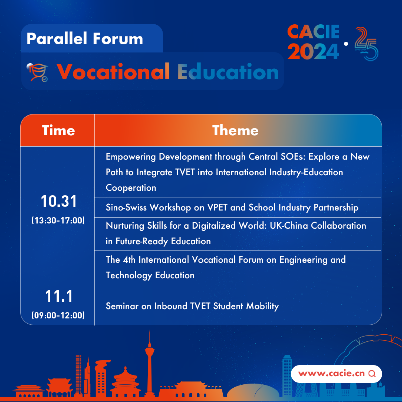 CACIEofficial's tweet photo. Do not hesitate to participate in #CACIE2024βs Parallel Forums focusing on vocational education!
Full agenda of CACIE Forums: https://t.co/Y0Ki6jTgku
Register CACIE Now: https://t.co/CUxvVqwrVx
#CACIE #Education #Expo #StudyinChina #ParallelForum #VocationalEducation