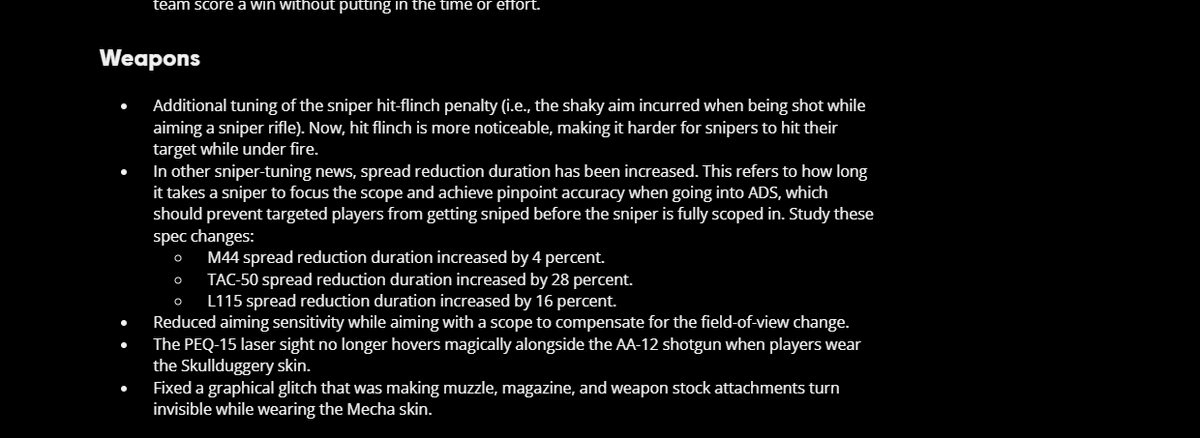 ROFBrokenHalo's tweet photo. @PlayXDefiant @Ubisoft Yall really do hate snipers.. holy the hate for them is real in the patch notes! The flinch is insane! The unable to fire until the scope is fully scoped in or out delaying the trigger squeeze and when the weapon fires but whole seconds.. https://t.co/SJbY4drT2n
