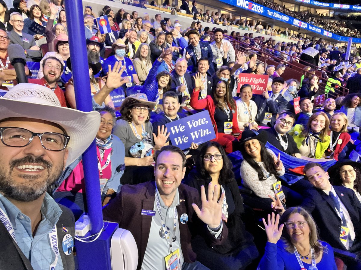ShadMurib's tweet photo. Colorado is here at the #DNC2024, happy, and ready to win. USA! USA! USA! 🇺🇸🇺🇸🇺🇸 https://t.co/BVJngQWVhp