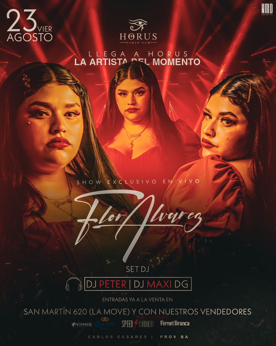 Cuenta regresiva! Ahora si!
📌Este viernes llega a HORUS, “Flor Alvarez” compartiendo toda su música! No se lo pierdan, será una noche ideal! 
🎫Conseguí tu entrada en San Martín 620, la movediza, frente a la plaza en kiosco Mateo! 
Nuestros vendedores, o comunicate al 2395423430