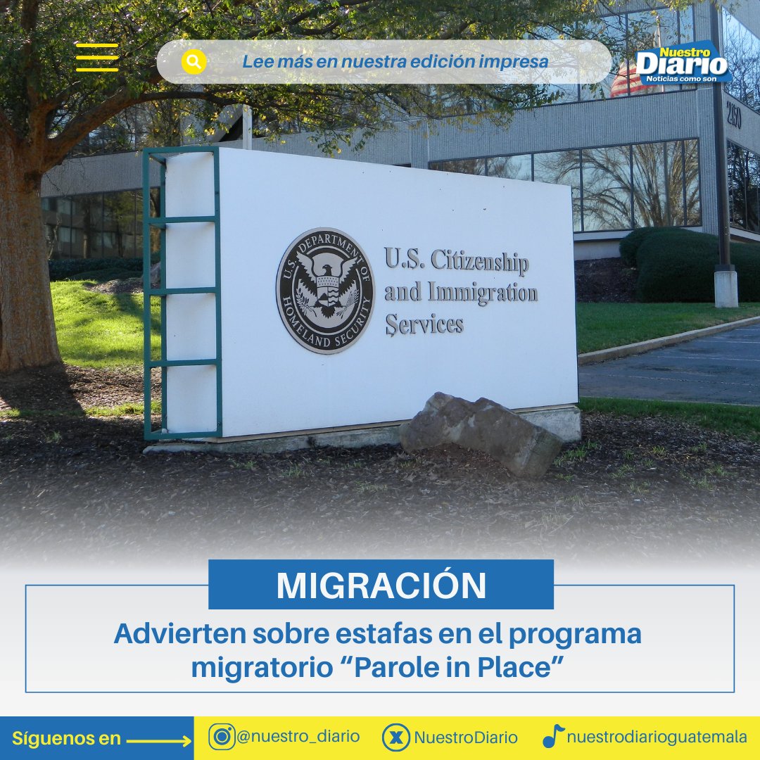 NuestroDiario's tweet photo. ¡MUCHO CUIDADO!⚠️
A partir de hoy se reciben solicitudes para el programa migratorio "Parole in Place"; sin embargo, expertos en migración alertan sobre estafas en sitios web que suplantan las páginas oficiales del Gobierno estadounidense.
Conoce más en #NDPlay. 📱
📸: RR. SS. https://t.co/dnn61LZjUD