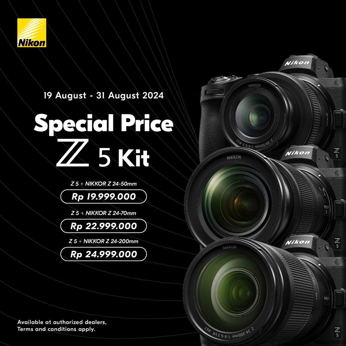 masterphotoid's tweet photo. Akhirnya...

Nikon Z5 Kit Special Price!

Harga SEBELUM - SESUDAH promo :
Kit 24-50mm Rp 22.199k > Rp 19.999K
Kit 24-70mm Rp 27.699k > Rp 22.999K
Kit 24-200mm Rp 31.299k > Rp 24.999K https://t.co/1OSJXjr4zj
