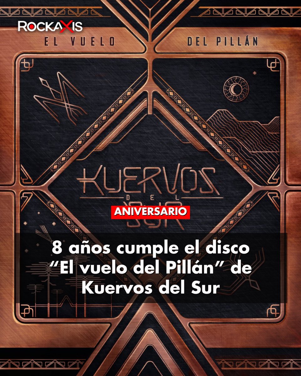 rockaxisoficial's tweet photo. 🎶 Celebramos 8 años de El vuelo del Pillán de @kuervosdelsur, un álbum que fusiona rock con ritmos latinoamericanos, marcando un hito en su carrera. Este disco no solo capturó la esencia de la banda, sino que también consolidó su presencia en la escena musical.

Revive la magia de este trabajo y lee nuestra reseña aquí 👉 https://t.co/OjNDypOPPf

#KuervosDelSur #ElVueloDelPillán #RockLatino #Aniversario