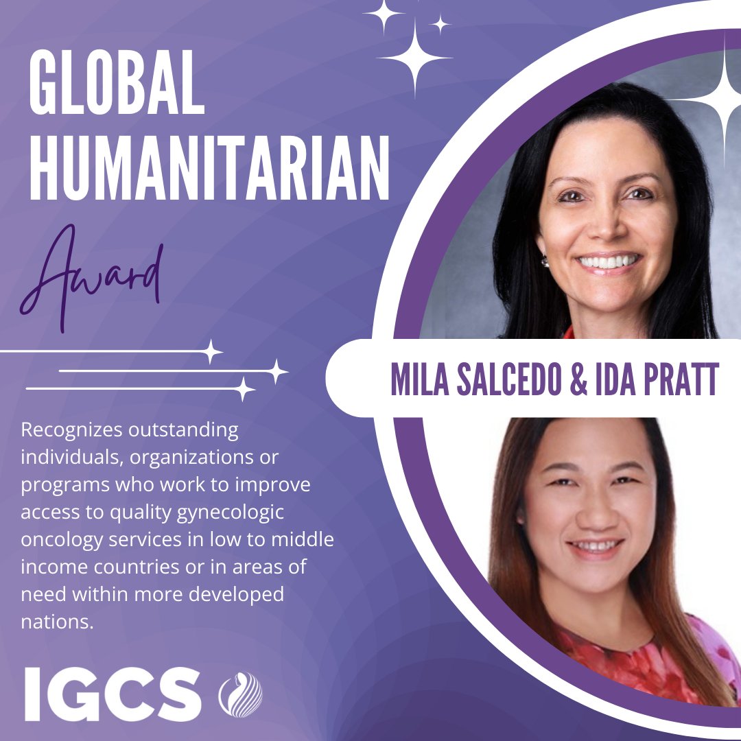 IGCSociety's tweet photo. Congratulations to our #IGCS2024 Global Humanitarian Award recipients, Drs. Mila Salcedo &amp; Ida Pratt!

Read about Drs. Salcedo &amp; Pratt: https://t.co/OyNkrlKtlR https://t.co/m1EB44fuKn
