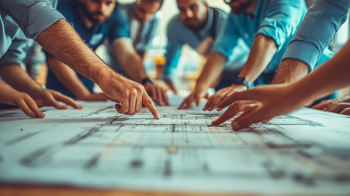 stockcake_com's tweet image. "Team Planning Session: A group of professionals gather around a large table, discussing over #blueprints and plans. #teamwork #planning #architecture #professionals #collaboration #aiart #aiphoto #stockcake ⬇️ Download and 📝 Prompt 👉 stockcake.com/i/team-plannin…"