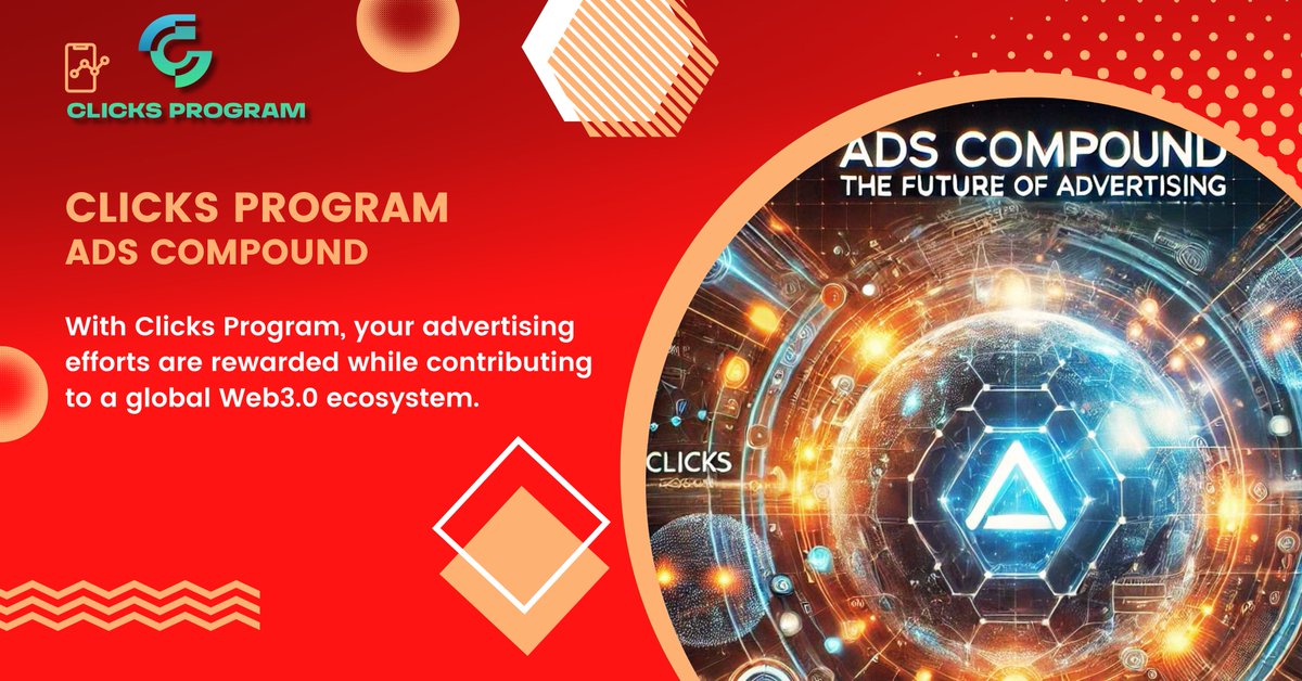 ClicksProgram's tweet image. 💡 Ads Compound: The future of advertising is decentralized. 

With Clicks Program, your advertising efforts are rewarded while contributing to a global Web3.0 ecosystem. 

Let’s innovate together!

#AdsCompound #Web3 #Blockchain #Airdop #ClicksProgram #ClicksX #Defi…