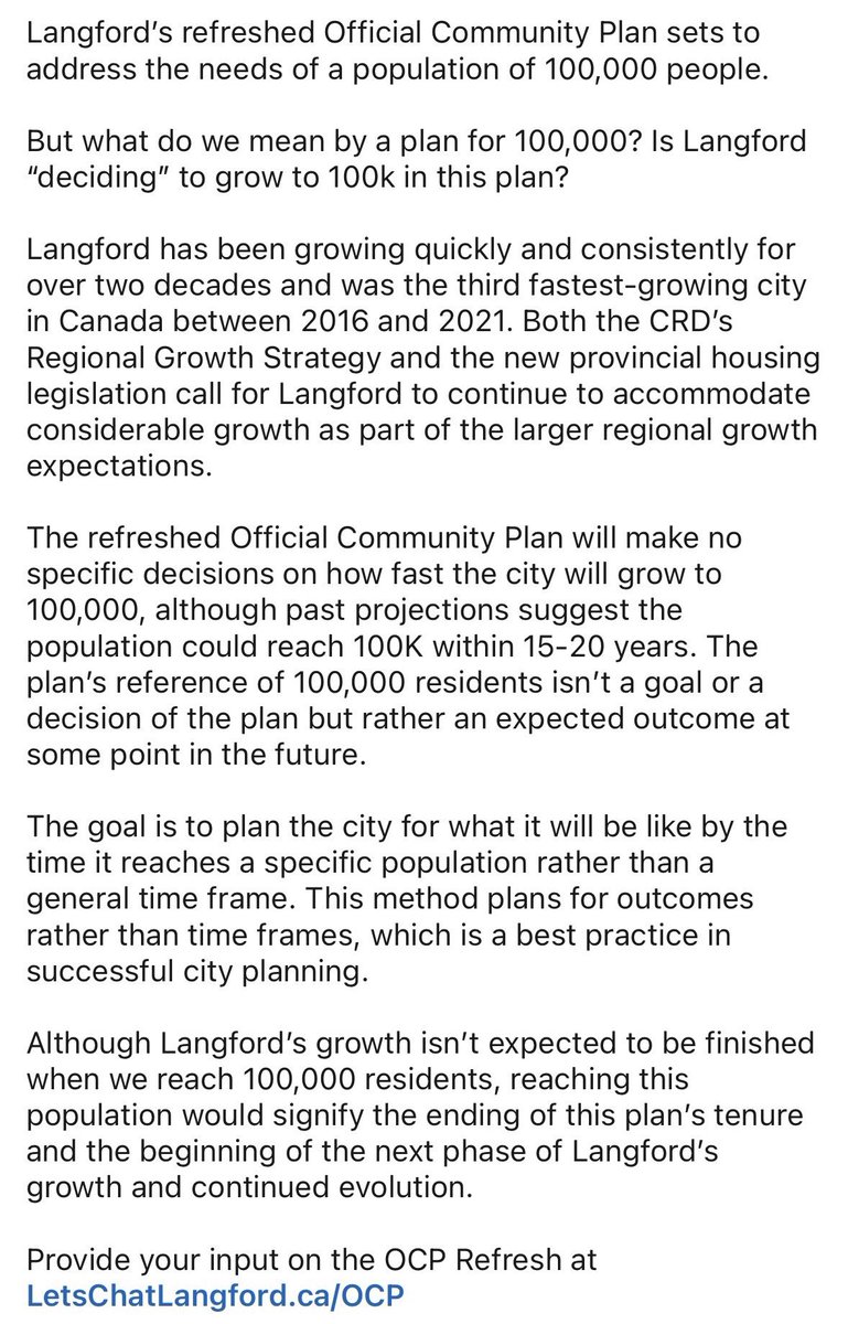 When it comes to creating new city-wide plans, it’s often better to plan for outcomes than for timeframes. Our new plan for Langford BC (a city that is literally transforming the way it does city planning) is for 100,000 residents. We explain what the means in this public post: