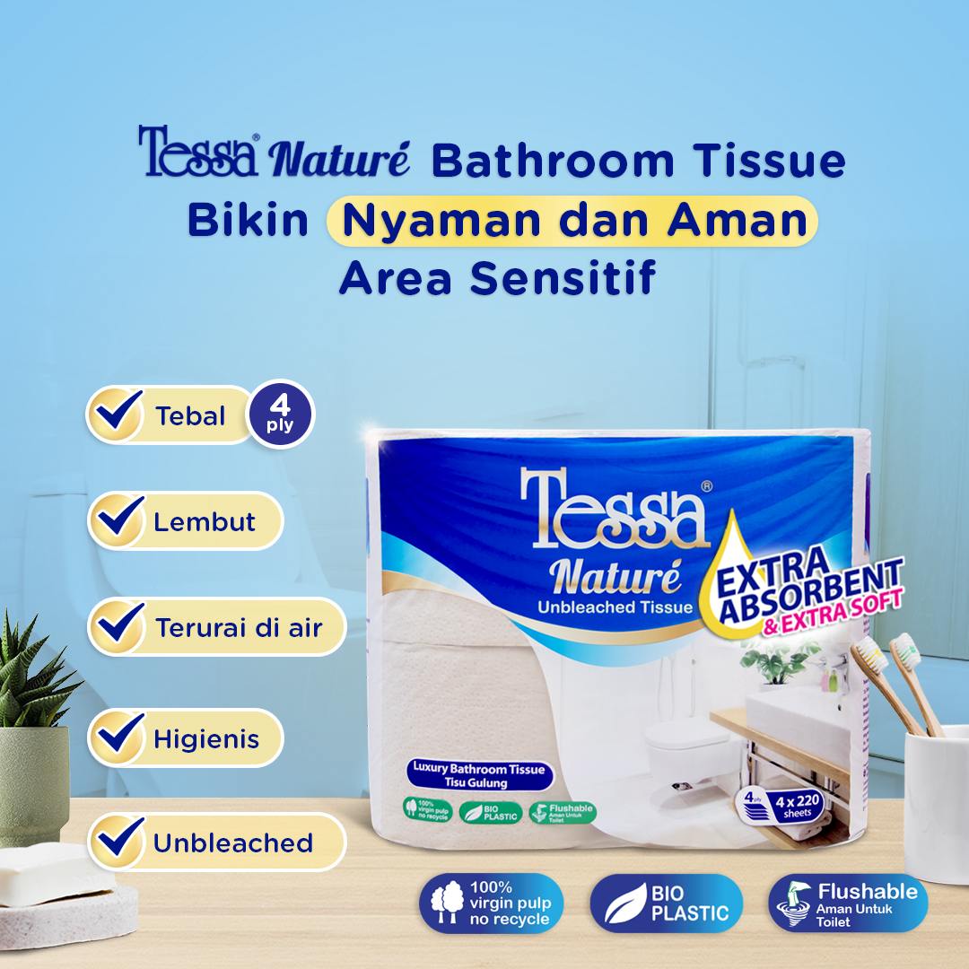 Dengan Tessa Nature Bathroom Tissue, kini area sensitifmu menjadi lebih nyaman! 

#bathroomtsissue #tissueyatessa #tisutoilet