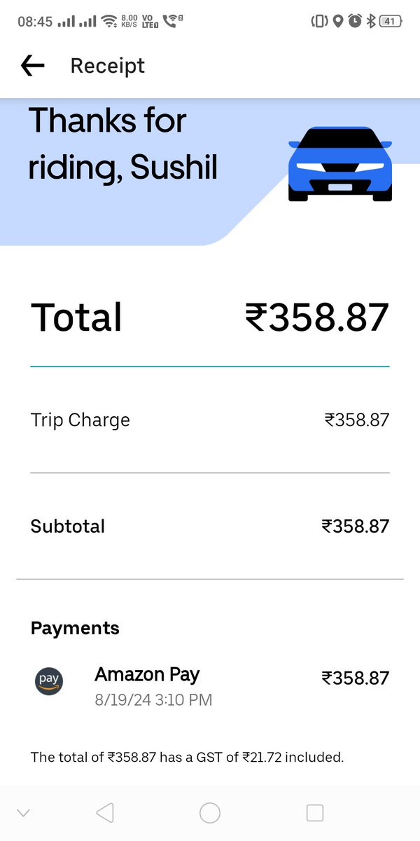 sushil10s's tweet photo. @Olacabs hi, crn 8620192867... when confirmed my booking, it was ~511-519rs+amazon wallet offer (~90+rs saving)=~430rs. But pymt didn't go online (uber never fails,so I suspect fraud here), so eventually paid 629rs. Pls refund loss of ~200+rs. (att uber receipt, other way ride) https://t.co/RqZ6IrEz66