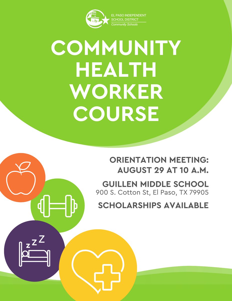 ssnaeptx's tweet photo. Guillen Family Resource Center is hosting a Community Health Worker course starting in September. There will be an orientation meeting on Thursday, August 29th at 10am. Please share with your contacts. https://t.co/XT8AsVviLc
