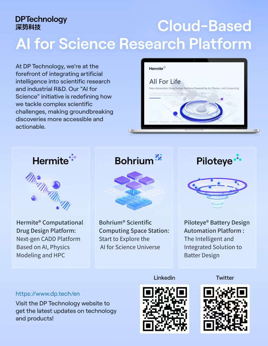 TheDPTechnology's tweet photo. Join DP Technology THIS WEEK at ACS Fall-Denver, CO(August 18-22 , 2024)
If you are interested in exploring Computational Discovery Platforms (Next-gen CADD Platform based on AI Physics Modeling and HPC, Scientific Computational Space Station, and Intelligent and integrated Solution to Batter Design......)
ACS Booth No. 1711