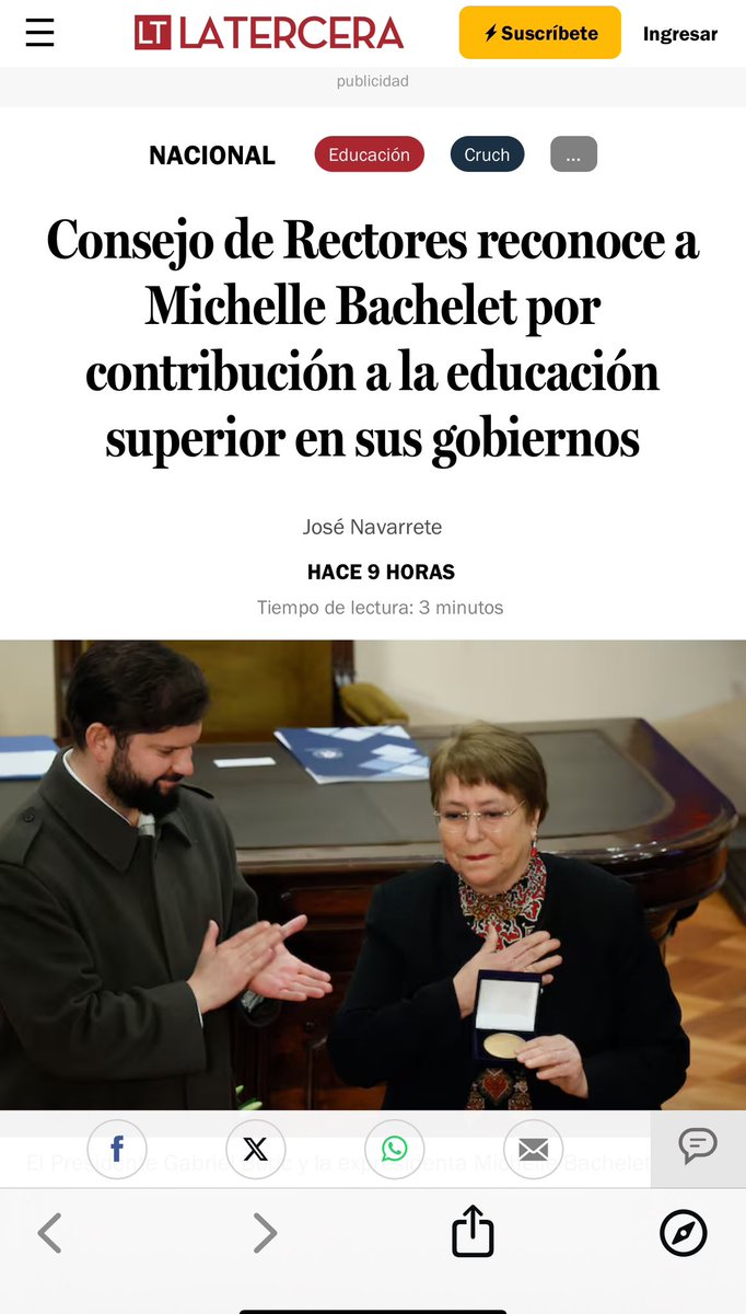 Justo reconocimiento a nuestra querida Presidenta <a href="/mbachelet/">Michelle Bachelet</a> . He visto cómo las y los jóvenes de nuestro país le agradecen en tantos lugares!. Orgullosa de haber sido parte de su segundo gobierno, que aprobó la gratuidad en educación superior.