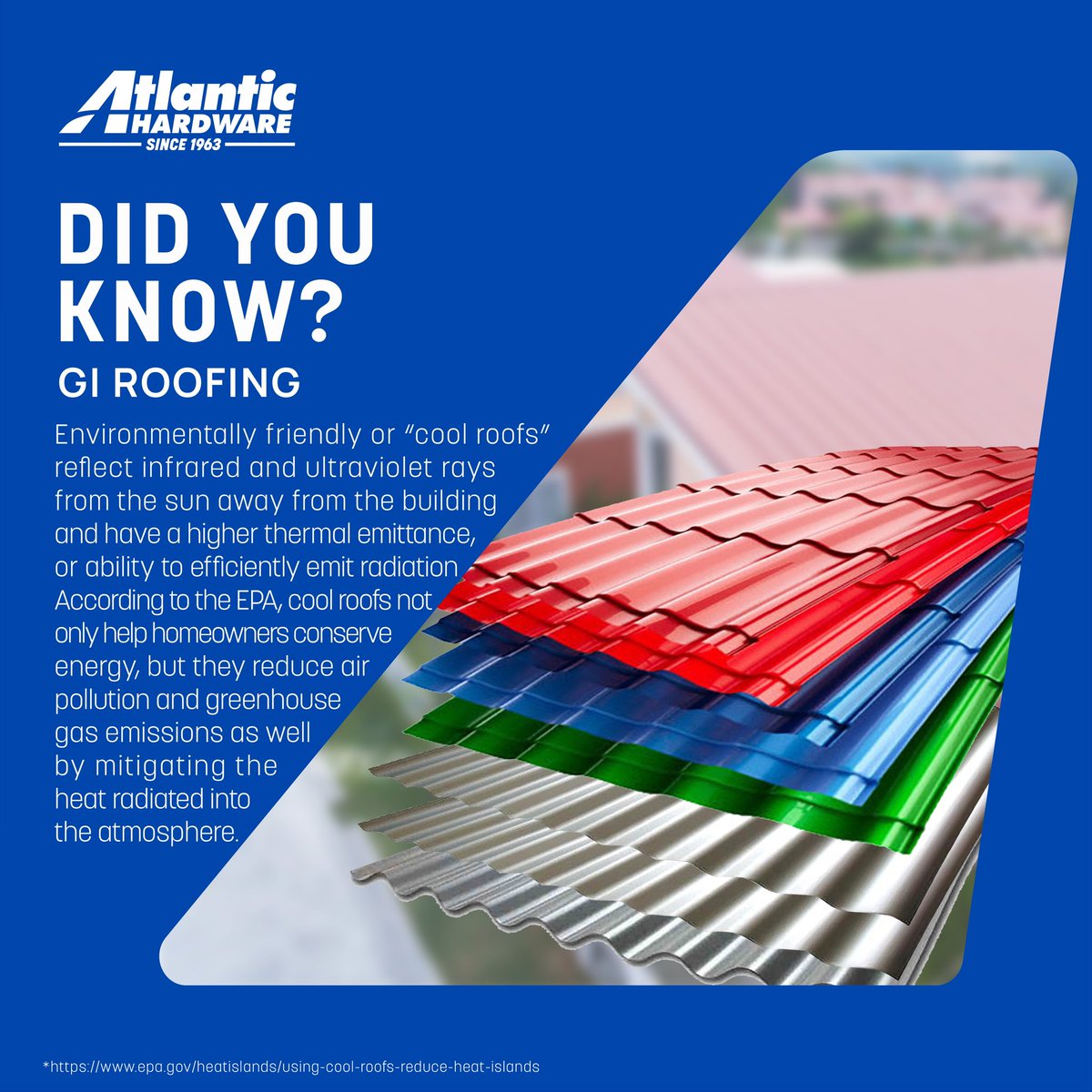 Mga Ka - Atlantic! Did you know that Gl ROOFING is Environmentally Friendly?🧐

Learn more with us!👇
Contact and Visit us Now!💙

#Atlantichardware #cebuhardware #didyouknow