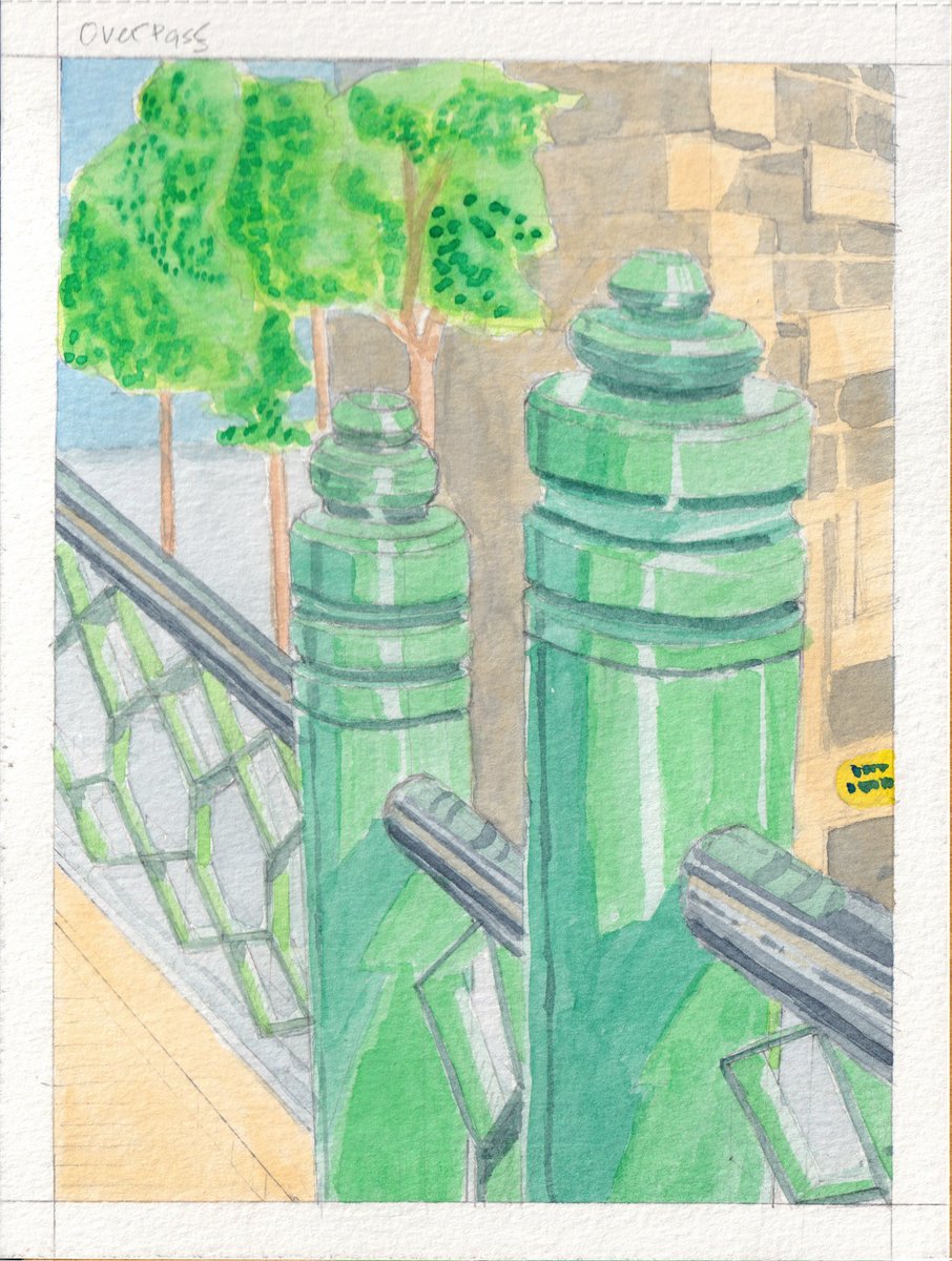 Painting #2! This was a walkway going to the BTS station. :) focused on the railing/little pillars to make them look metallic :) 

This was on a #canson sketchpad with #sakurakoi #watercolor