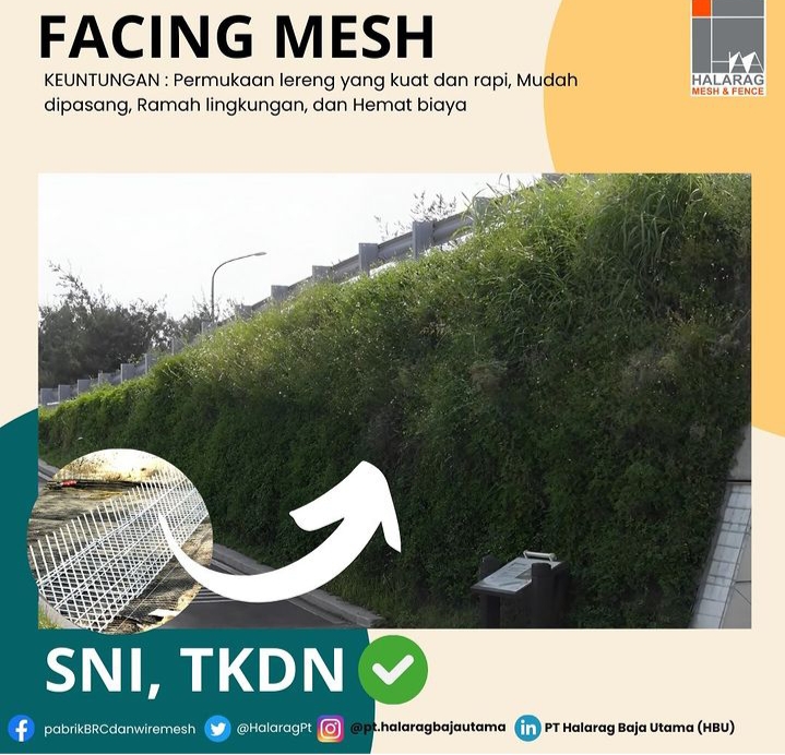 eka_mulyantini's tweet photo. Halarag Facing Mesh Untuk Stabilisasi Lereng  KONVENSIONAL Permasalah utama stabilisasi lereng konvensional adalah tampilan dinding lereng yang tidak rapi  Website : https://t.co/uZJ6PJ78rz https://t.co/egojdjIQ9Z https://t.co/kVM9OqAcg4…  #facing #facingmesh #halarag https://t.co/zTfzck5Whk
