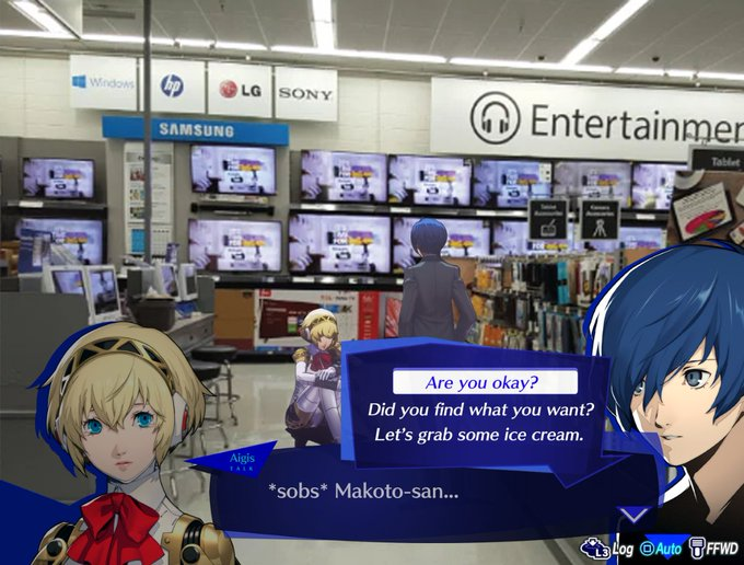 PersonaFusions's tweet photo. heres the accidental persona 3 walmart trip skit/comic/whatever in 1 post https://t.co/lgILCumRKi