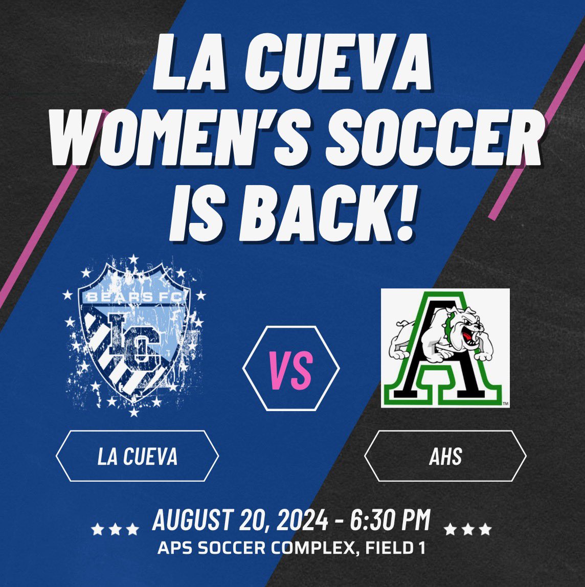 GAME DAY TUESDAY!
Come out and support us as we take on ABQ High this Tuesday!
Where: APS soccer complex 
When:   6:30pm 
Let’s get this season started!
GO BEARS! 💪💙🐻⚽️#WALC