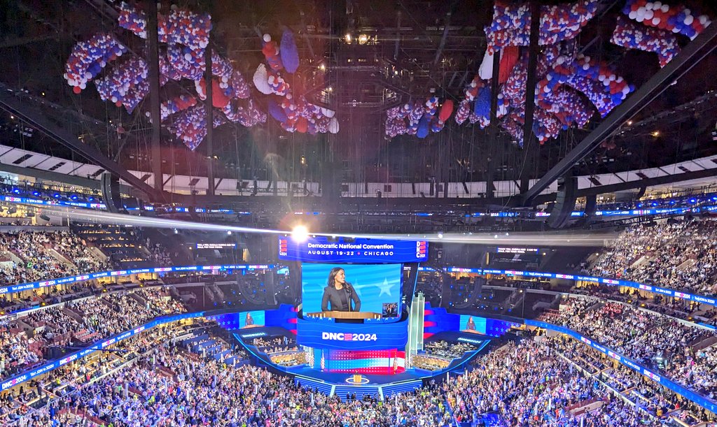ChiOnwurah's tweet photo. Privileged to join the @DNC Convention on behalf of British American Parliamentary Group. The energy in this huge arena is incredible, passionate, inspiring speeches especially from @HillaryClinton
@AOC and @POTUS. It really is true that #HarrisWalz have brought joy to the party https://t.co/utLdMbFyYu