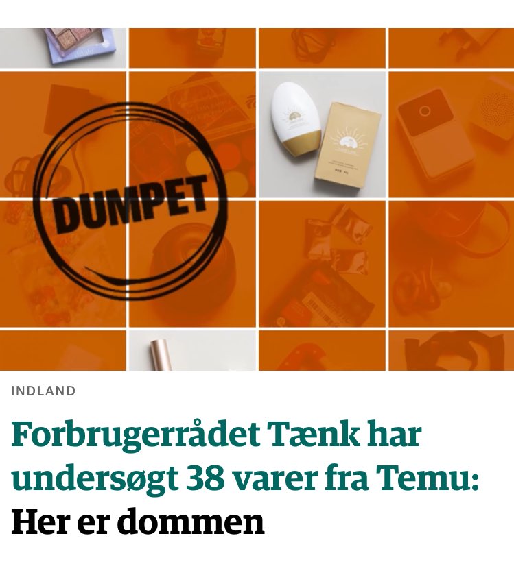 Jyllands-Posten sætter fokus på vores nye undersøgelse af varer købt på Temu i dag. Det ser desværre skidt ud ift. bl.a. produktsikkerhed og kemi. Vi efterspørger handling fra myndighederne for at beskytte forbrugerne imod usikre produkter #dkpol #dkbiz