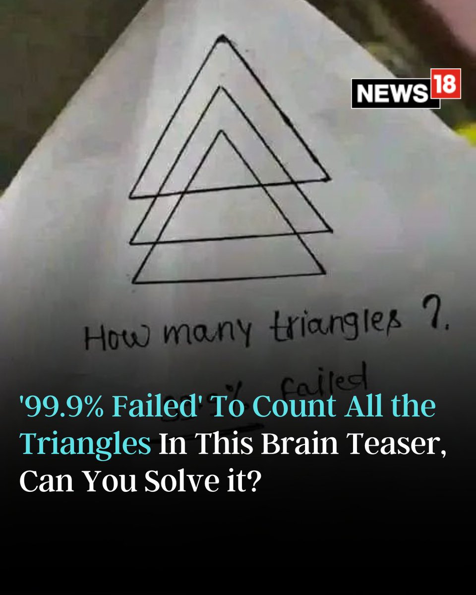 CNNnews18's tweet photo. Only 0.01% of people can solve this brain teaser that features triangles overlapping each other. Can you count them all?
#Brainteaser #Puzzle #IQ #IQGames
https://t.co/IHdO33ZRO1 https://t.co/PUeF92UaV7
