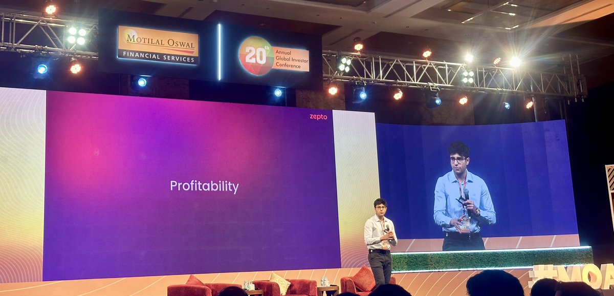 Day 2 of 20th Motilal Oswal Annual Global Investor Conference 2024 starts with presentation by <a href="/aadit_palicha/">Aadit Palicha</a> , Co-founder &amp; CEO of <a href="/ZeptoNow/">Zepto</a> 

#MOAGIC #MotilalOswal #IndiaRising