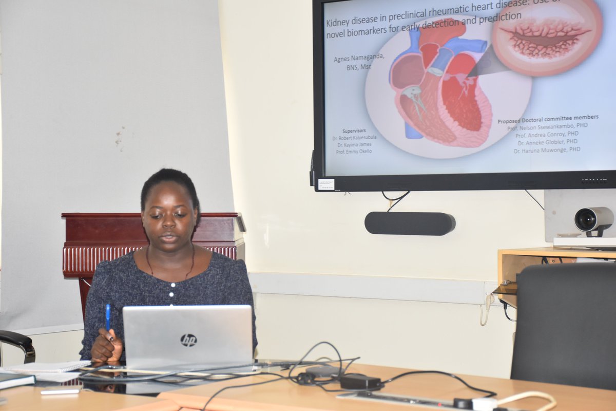 #GoodMorning world. #Happening- Impact fellows progress review meeting. Presenter 1 is Agnes Namaganda, a #PhD fellow presenting her research, 'Kidney disease in preclinical Rheumatic Heart Disease: Use of biomarkers for early detection.'
 #Cardiology #CardioTwitter