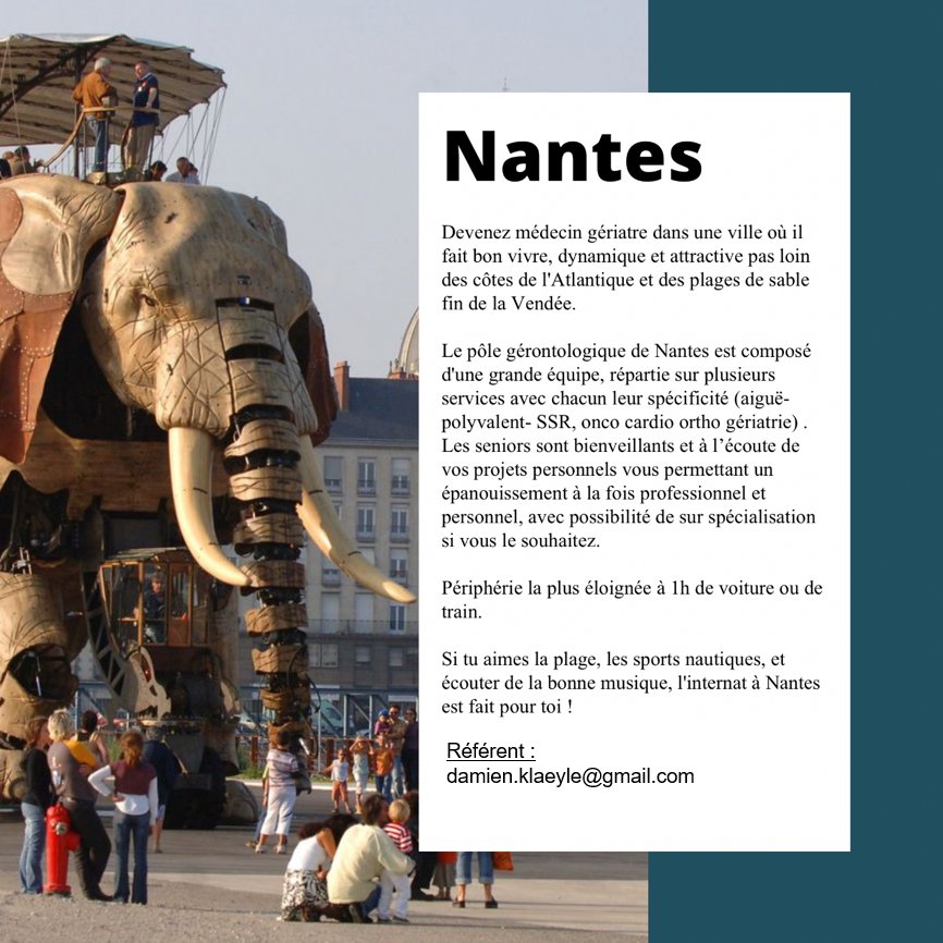 Damien Klaeyle (@damien_klaeyle) on Twitter photo Et si pour les quatre prochaines années vous faisiez le choix de <a href="/NantesMetropole/">Nantes Métropole</a> 🤔 ce sera un plaisir de répondre à vos interrogations pour l'#internat qui arrive.
Et ns ferons notre max avec <a href="/GeriatreNantais/">Geriatres Nantais</a> pour vs montrer que vs avez fait le bon choix Et si pour les quatre prochaines années vous faisiez le choix de <a href="/NantesMetropole/">Nantes Métropole</a> 🤔 ce sera un plaisir de répondre à vos interrogations pour l'#internat qui arrive.
Et ns ferons notre max avec <a href="/GeriatreNantais/">Geriatres Nantais</a> pour vs montrer que vs avez fait le bon choix