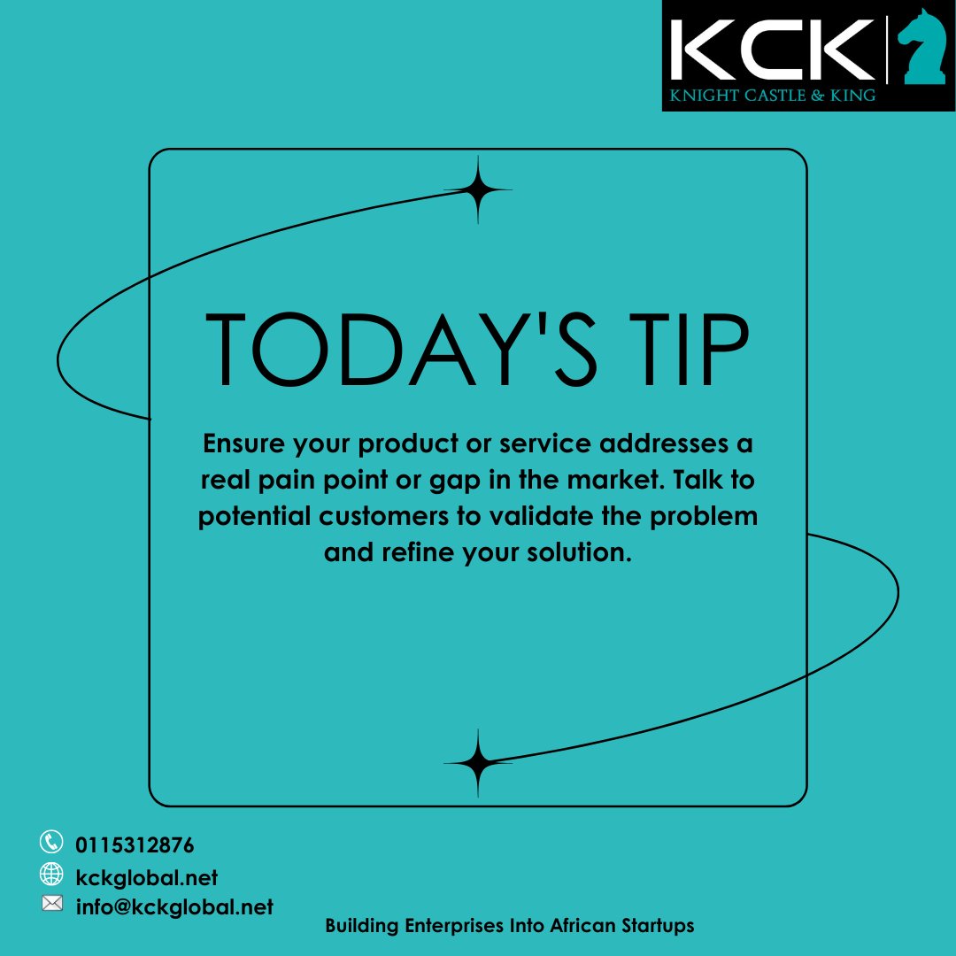 kckadvisory's tweet image. Do you have a problem worth solving and are people motivated to do something
about it? Regular feedback and iteration based on customer's needs can help you build a product that truly resonates.#MarketFit #ProblemSolutionFit
#MarketResearch