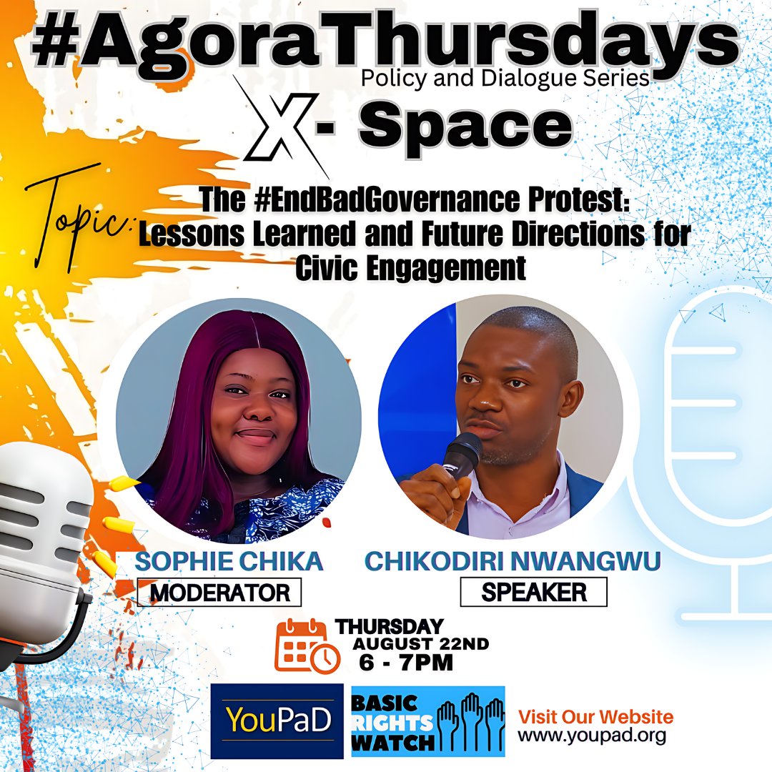 The #EndBadGovernance protest sparked change and inspired action. This THURSDAY <a href="/6pm/">Follow us @Shop6pm!</a> on #AgoraThursday, join <a href="/Kodiri_Nwangwu/">Chikodiri Nwangwu</a> and other youths to reflect on lessons learned and chart new paths for civic engagement to shape the society we deserve.

#CivicEngagement
#YouPaD