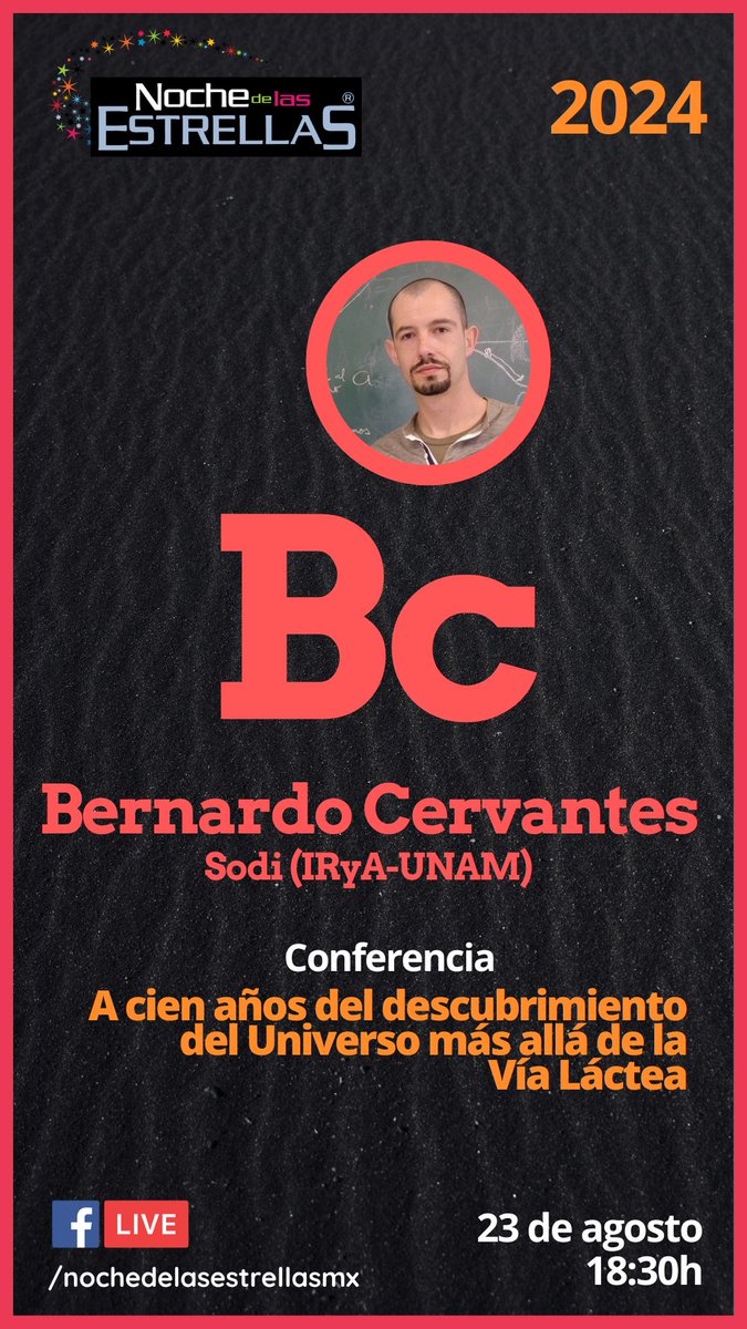 ¡Empezamos! La 1a charla de capacitación de la #NdE2024 será impartida por Bernardo Cervantes Sodi del <a href="/IRyAUNAM/">IRyA UNAM Campus Morelia 📡</a>. A 100 años de que Edwin #hubble publicará  que la nebulosa de #Andrómeda era en realidad una vasta galaxia! Viernes 23 de agosto. 18:30h. FBLive! No se lo pierdan.