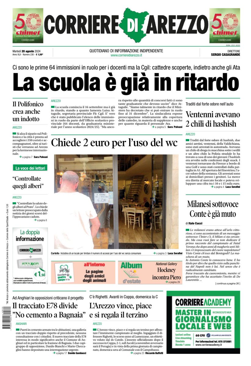 La prima pagina del Corriere di Arezzo di oggi martedì 20 agosto
#tuscany #toscana #arezzo