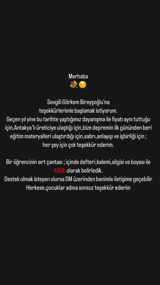 Geçen sene olduğu gibi bu sene de okullar açılmadan Antakyalı çocukların kırtasiye alışverişlerini yapıyoruz. Destek olmak isteyenler bana DM yoluyla ulaşabilirler. Dayanışma yaşatır, şimdiden teşekkürler.