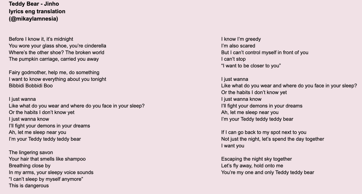 mikaylamnesia's tweet photo. jinho - teddy bear, lyrics eng trans https://t.co/AJwHJmEYYU