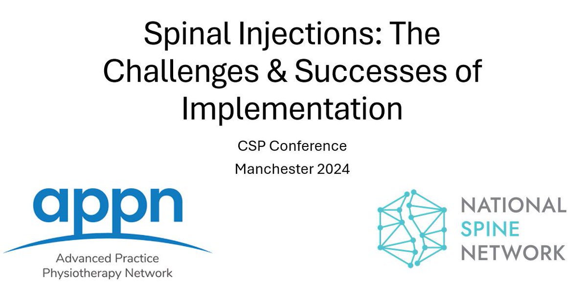 National Spine Network (@natspinenetwork) on Twitter photo Interested in spinal injections? Struggling to set up a spinal injection service? Come and join us and <a href="/APPN_physio/">Advanced Practice Physiotherapy Network</a> at the <a href="/thecsp/">Chartered Society of Physiotherapy (CSP)</a> #Physio24 Conference for a Networking Session on Saturday 12th October. Full details: nationalspinenetwork.co.uk/event-5846782 Interested in spinal injections? Struggling to set up a spinal injection service? Come and join us and <a href="/APPN_physio/">Advanced Practice Physiotherapy Network</a> at the <a href="/thecsp/">Chartered Society of Physiotherapy (CSP)</a> #Physio24 Conference for a Networking Session on Saturday 12th October. Full details: nationalspinenetwork.co.uk/event-5846782