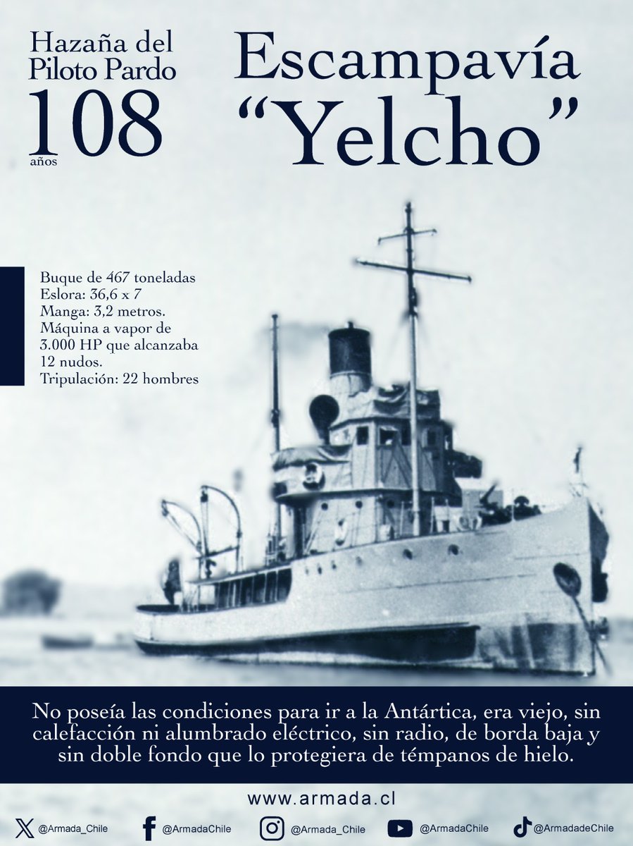 Armada_Chile's tweet photo. A tres días de la Hazaña del Piloto Pardo y sus hombres, conoce las características de la Escampavía "Yelcho", histórica Unidad que realizó el rescate de Shackleton y sus hombres atrapados en Isla Elefante

#ArmadaPorChile https://t.co/JqZTzk4FNd