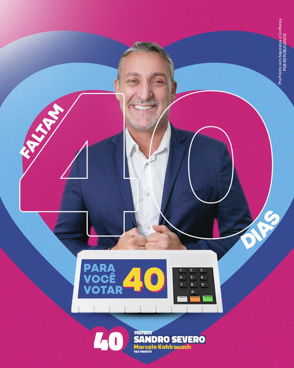 Sandro_Severo's tweet photo. 🩷40 dias pra votar 40 e seguir avançando com segurança e confiança! 💙 #SandroSevero40 #ÉoPrefeitoQueEuQuero https://t.co/3rls4MglYY