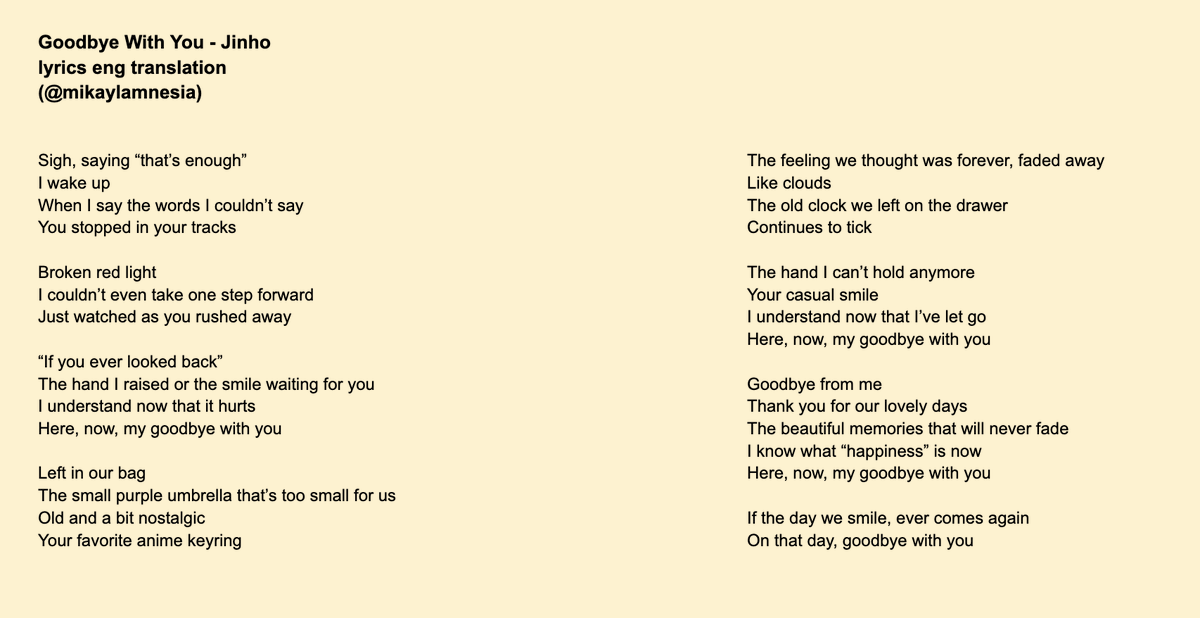 mikaylamnesia's tweet photo. jinho - goodbye with you, lyrics eng trans https://t.co/pn85Wd8nSq
