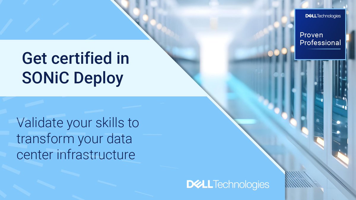 kristinburgh's tweet photo. 3 easy steps to get your #SONiC Deploy certification:
📝 Take recommended training.
📚 Study and use the practice test to check your knowledge.
✅ Schedule &amp; pass the exam!

Start here: ➡️ https://t.co/JJv3GVHLEI
#iwork4dell #training #tech #networking #datacenter https://t.co/mSdB6Uk3ZV