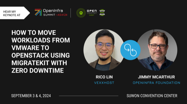 VEXXHOST, Inc. (@vexxhost) on Twitter photo 🌟 Heading to Suwon for <a href="/OpenInfraSummit/">OpenInfra Summit</a> Asia on Sept 3-4?
Join us for Rico Lin’s keynote on the evolving world of #OpenSource!
<a href="/openinfradev/">OpenInfra Foundation</a> 🌟 Heading to Suwon for <a href="/OpenInfraSummit/">OpenInfra Summit</a> Asia on Sept 3-4?
Join us for Rico Lin’s keynote on the evolving world of #OpenSource!
<a href="/openinfradev/">OpenInfra Foundation</a>
