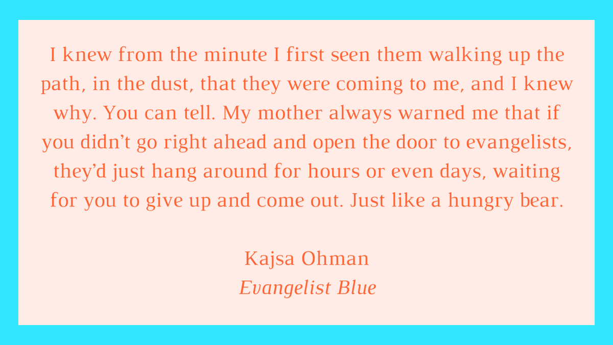 In Kajsa Ohman's "Evangelist Blue," follow an old woman to whom shame has become an unknown concept. Follow her account of an evangelist's visit, and remember that old age can't stop anyone who doesn't let it. Read it in CHROMA 8/31. #WritingCommunity #ampublishing #litmag