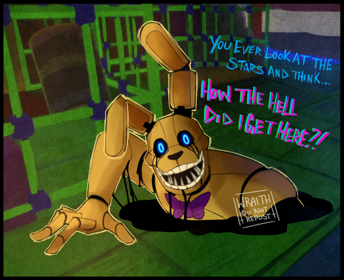 DeceptiveShadow's tweet photo. VR chat shenanigans with @Luminouscence 
I couldn't help but draw one of the silly moments we had.
#fnaf #fnafintothepit #intothepit #fnafspringbonnie #springbonnie #pitbonnie #yellowrabbit #rabbitdad #VRchat https://t.co/VDzkAWCqRk