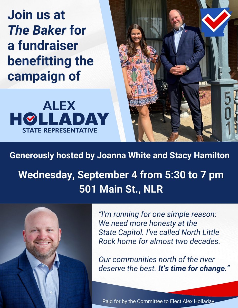 Join me next week at Argenta's historic Baker House for a campaign fundraiser. I can't wait to meet more of you and talk about how we're going to flip this seat for students, educators, and families across our state.