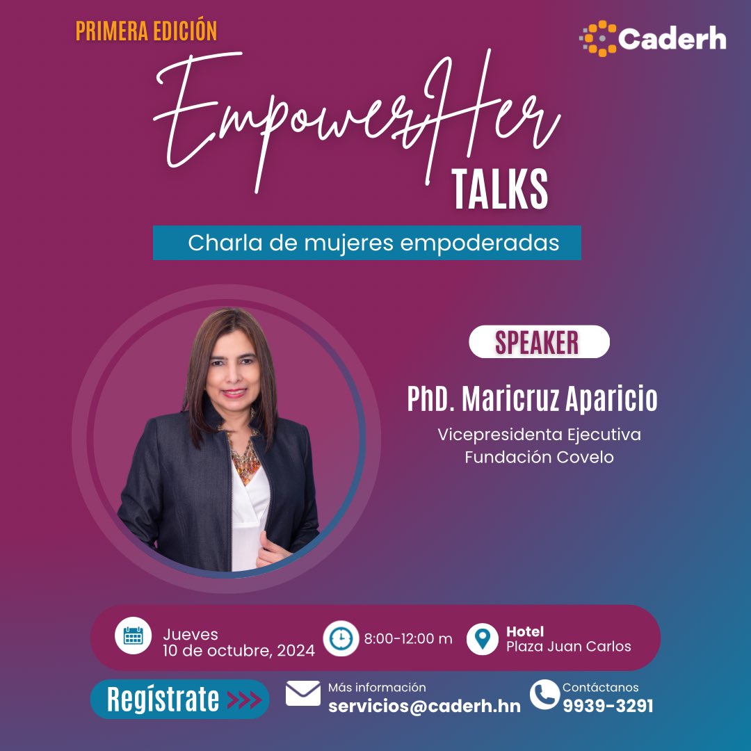 🌟 ¡Únete a la Primera Edición de EmpowerHer Talks! 🌟

Nos complace presentar a nuestra destacada speaker, PhD. Maricruz Aparicio, Vicepresidenta Ejecutiva de la Fundación Covelo. Maricruz compartirá su experiencia y visión sobre el empoderamiento femenino.

#EmpowerHer