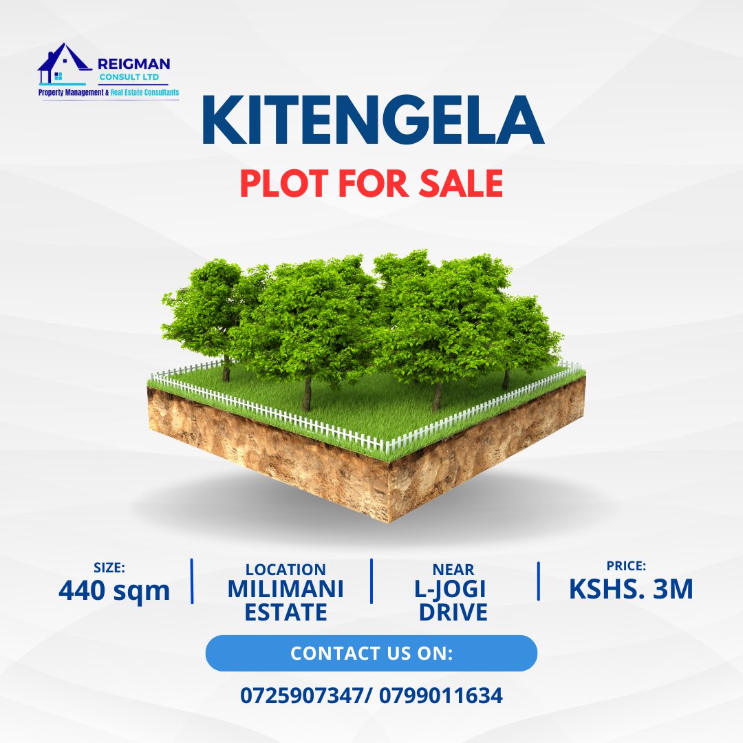 Reigman_ltd's tweet photo. PLOTS FOR SALE!!!

2 plots are on sale each going for Kshs. 3 Million only.

Location: 📍Milimani Estate, Kitengela off L-Jogi Drive

Inbox us for more or call us on: 0725907347 / 0799011634

#kitengela 
#Kenya 
#realestateinvesting
#KenyansDecide https://t.co/ekuQS3gaEL