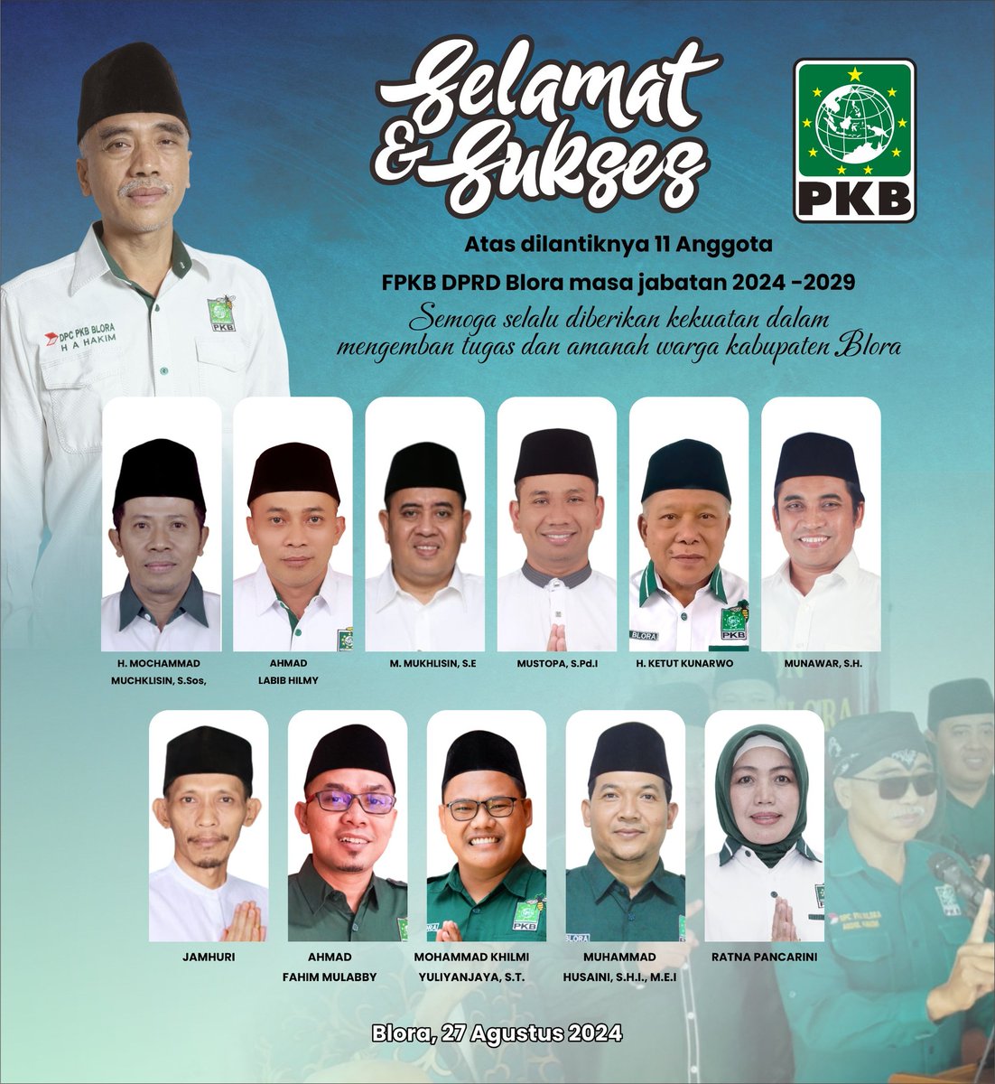 Selamat dan Sukses atas dilantik nya 11 Anggota DPRD Kab Blora masa Jabatan 2024-2029

Semoga selalu diberikan kekuatan dalam mengemban tugas dan amanah warga Kabupaten Blora. 

#pkbblora