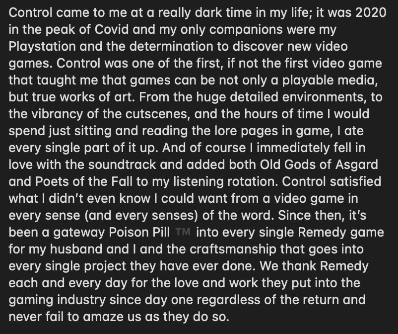 erinlarosaa's tweet photo. @ControlRemedy It would be a disservice to my love for Control to limit it to a certain amount of X characters, so I couldn’t help myself but pay homage in my notes app. Thank you to #5YearsInControl and I am more than happy to drink the chocolate milk for so many more :) https://t.co/LI999MytPf