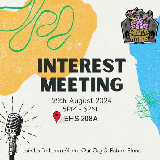 Creative Mind invites you to join us for a exciting semester ‼️ 

We encourage everyone to be there to find out what we got planned !👀