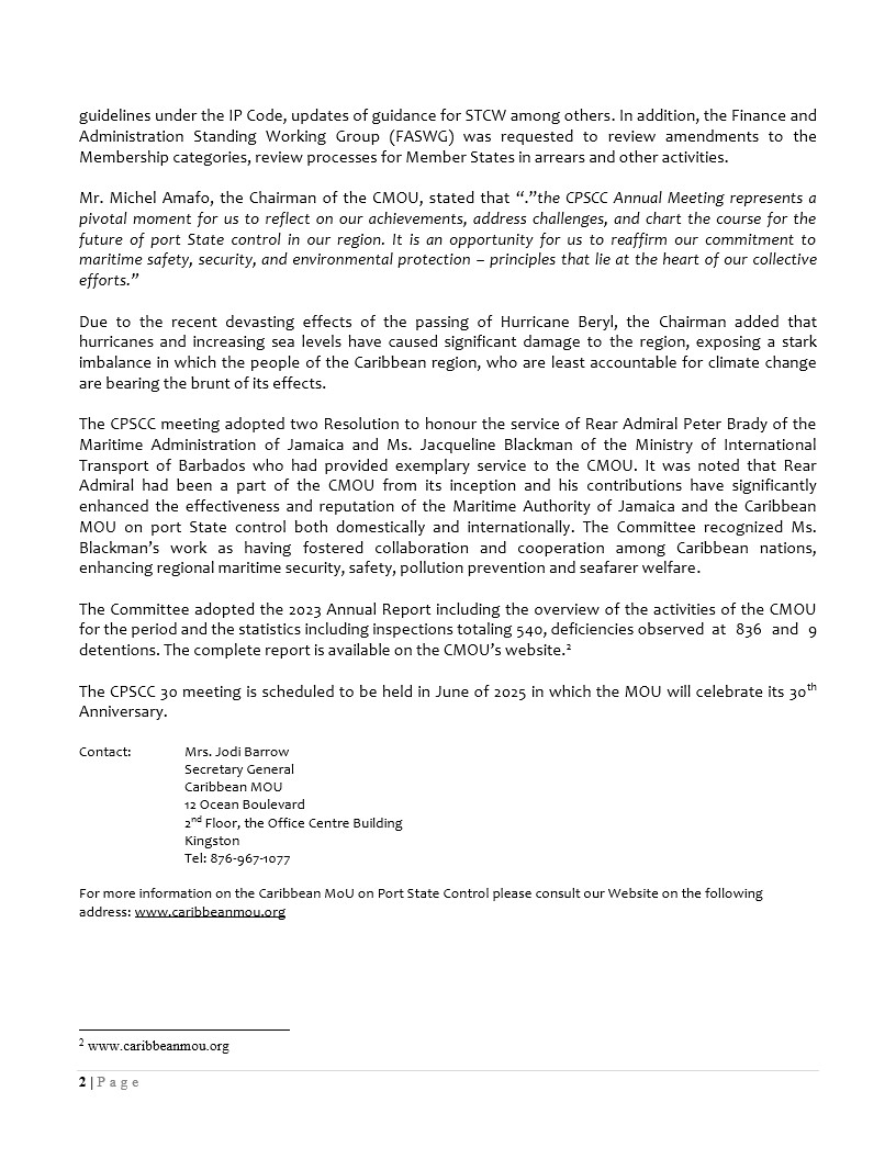 Press Release on the outcome of the CPSCC 29 meeting held in July.
#cmou