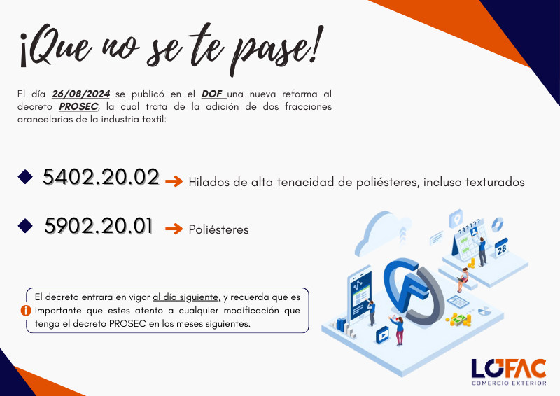 LOFAC_COMEXT's tweet image. #PROSEC #DOF #decretoprosec #fraccionarancelaria #poliester #ComercioExterior #Lofac